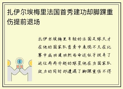 扎伊尔埃梅里法国首秀建功却脚踝重伤提前退场 扎伊尔埃梅里法国首秀建功却脚踝重伤提前退场